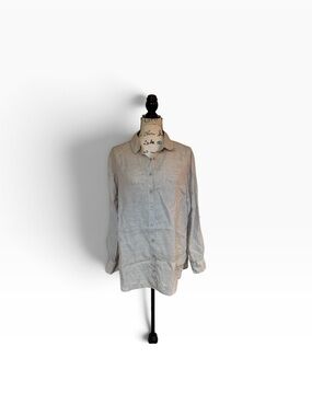 Chico's 100% Linen Lagenlook Minimalist Quiet Luxury Coastal Grandma Shirt Sz 12